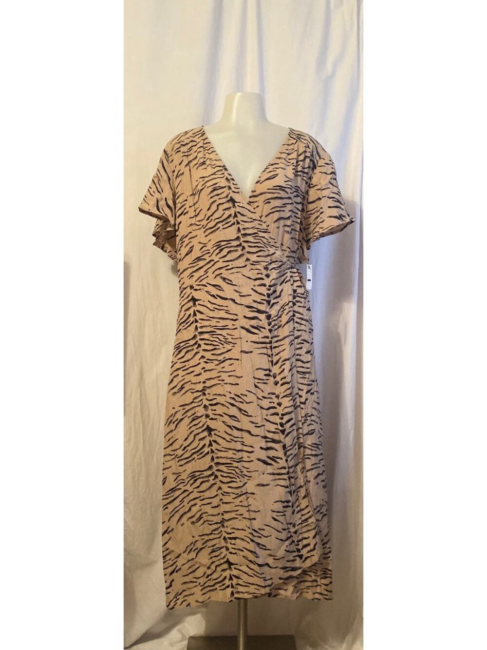 Leith Tan Taupe Tiger Animal Print Wrap Midi Dress 1X NWT